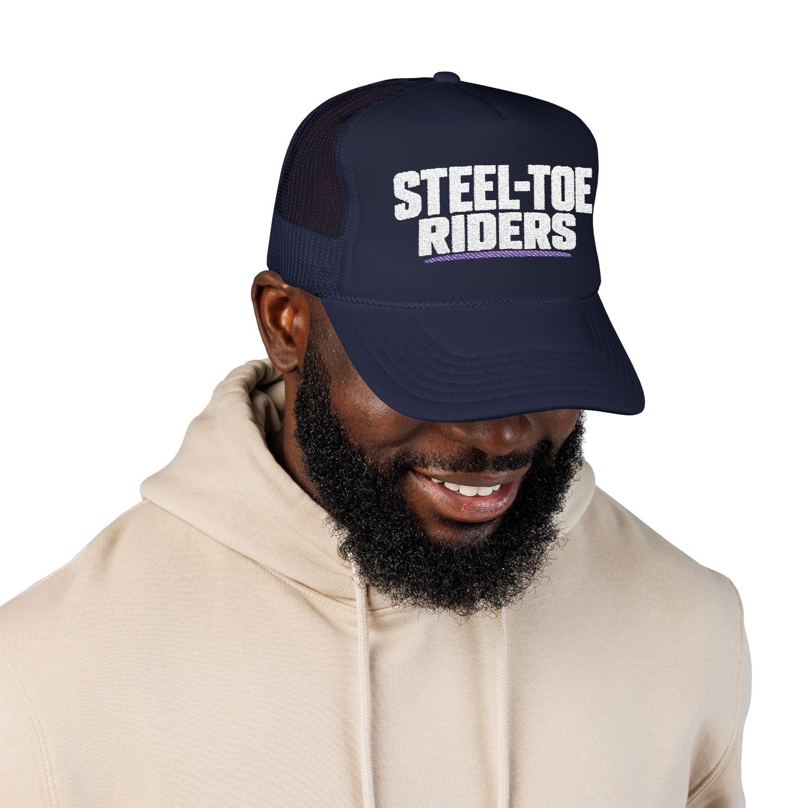 Steel-Toe Riders | Embroidered Trucker Hat — Black & Dark Navy - Image 7