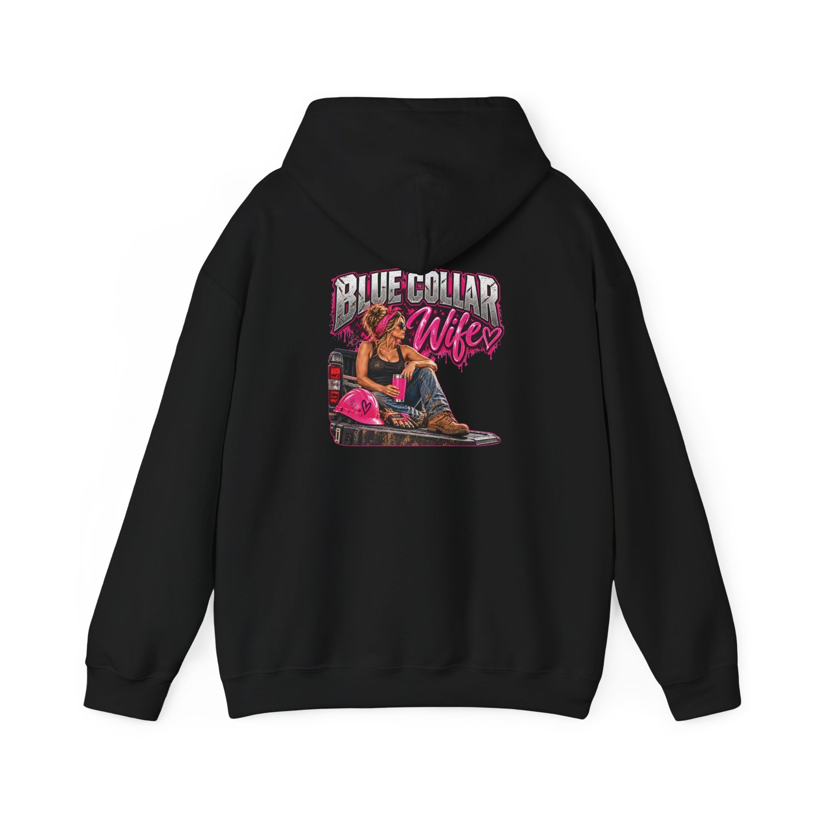 Blue Collar Wife | Hot Pink Tailgate Back-Print Hoodie — Her Trade. Her RULES.