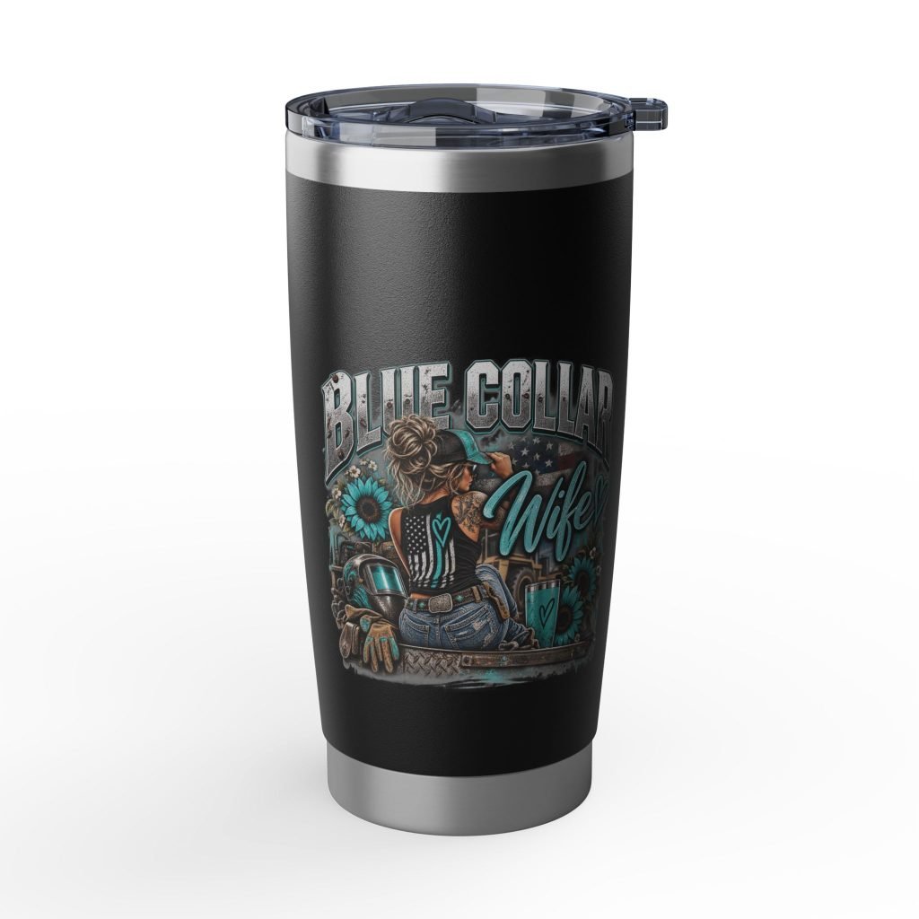 Blue Collar Wife | Turquoise Sunflower Black 20oz Tumbler — Her Trade. Her RULES.