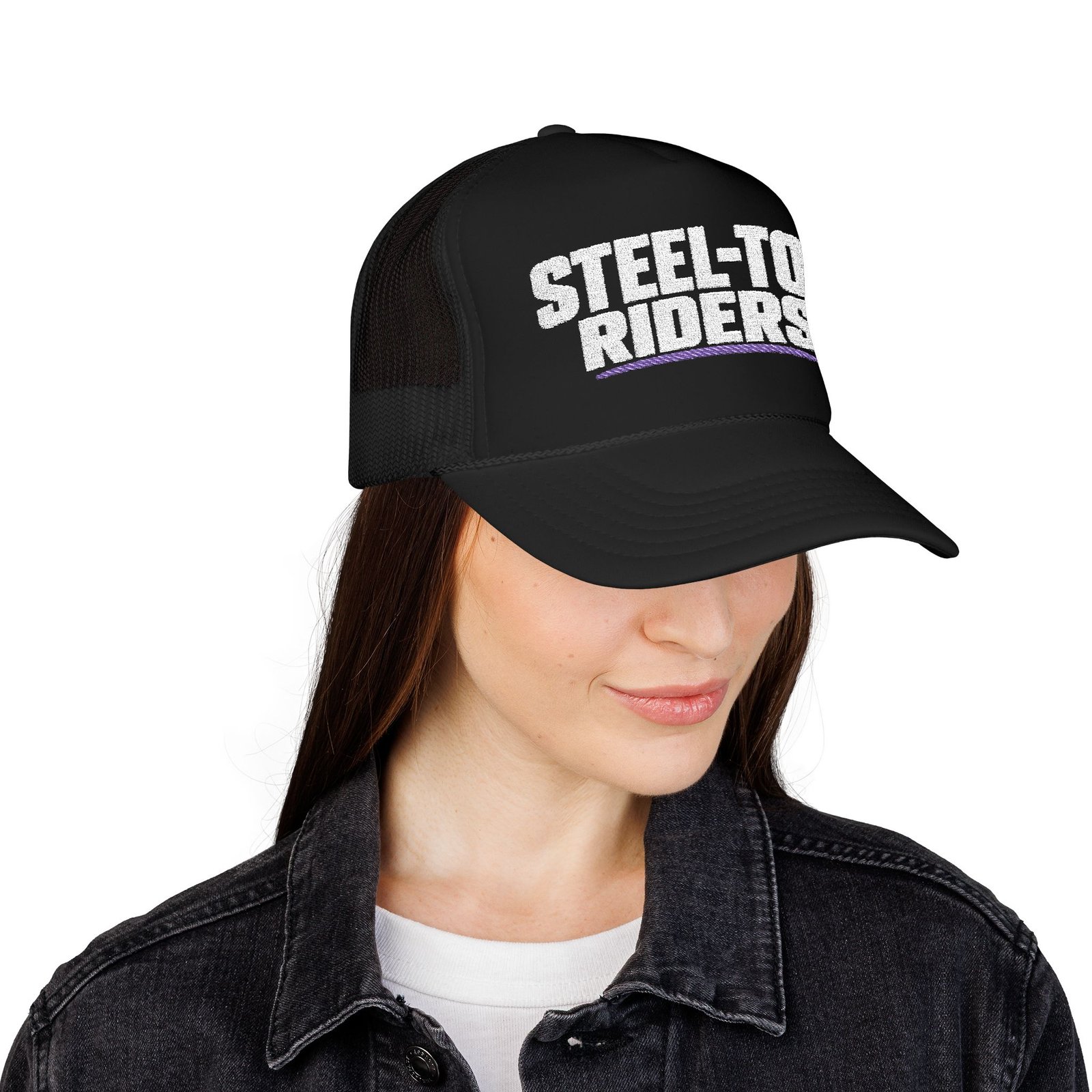 Steel-Toe Riders | Embroidered Trucker Hat — Black & Dark Navy - Image 4