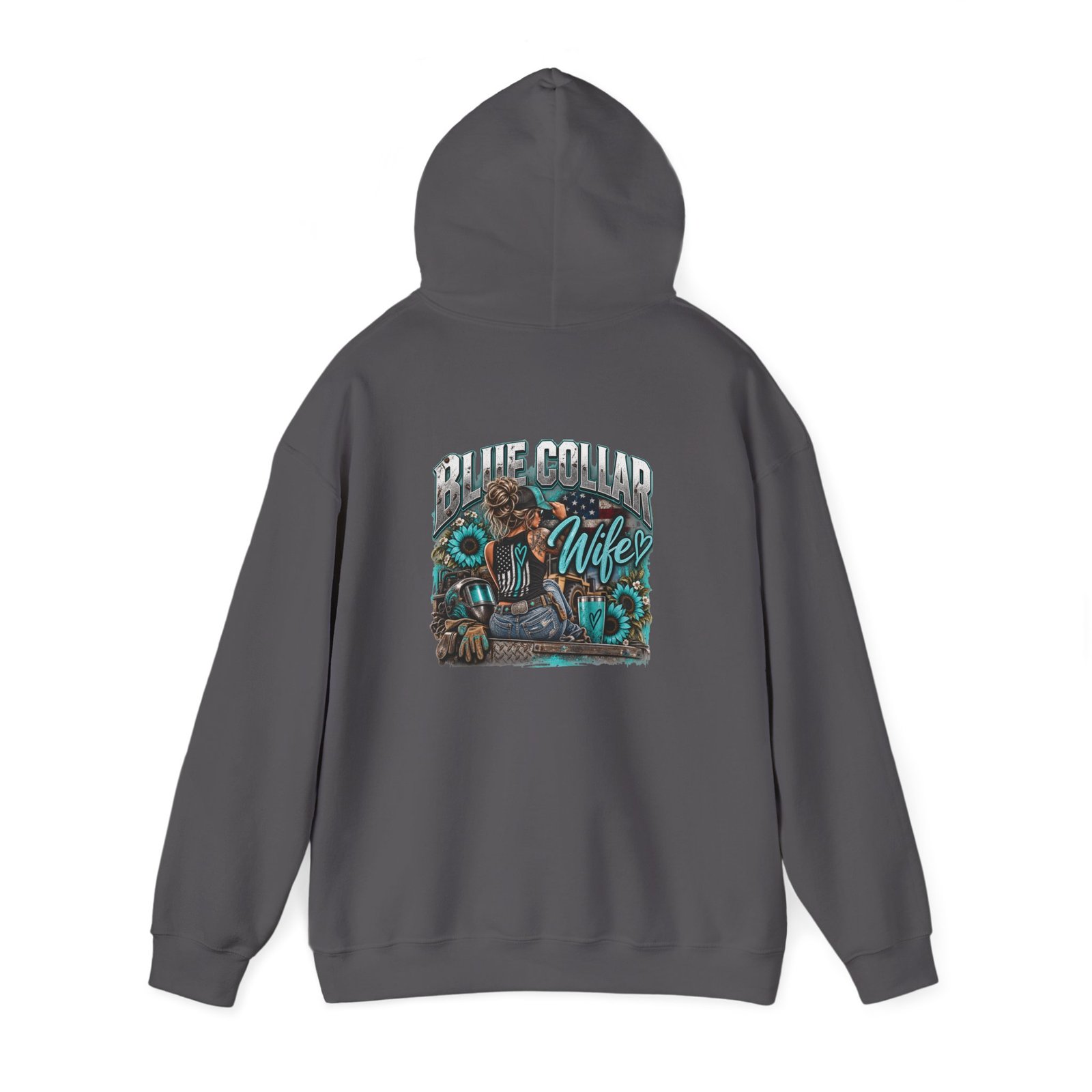 Blue Collar Wife | Turquoise Sunflower Back-Print Hoodie — Her Trade. Her RULES. - Image 8