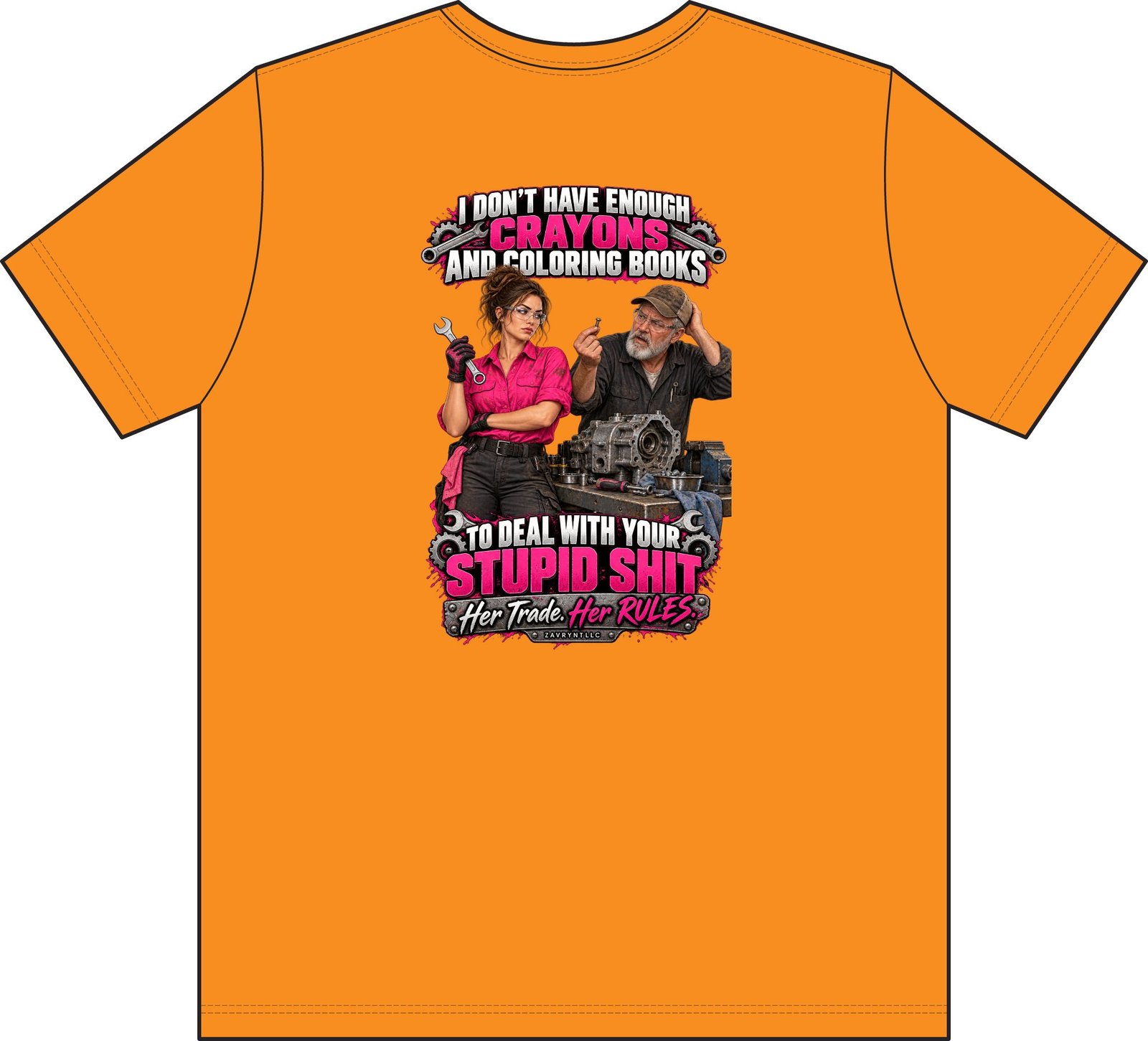 Her Trade. Her RULES. | Crayons and Coloring Books — Mechanic Pocket T-Shirt - Image 2