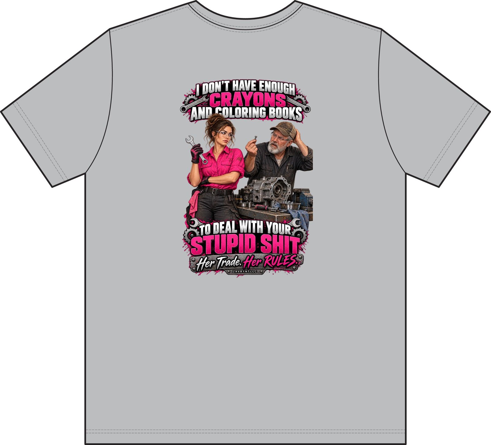 Her Trade. Her RULES. | Crayons and Coloring Books — Mechanic Pocket T-Shirt - Image 4