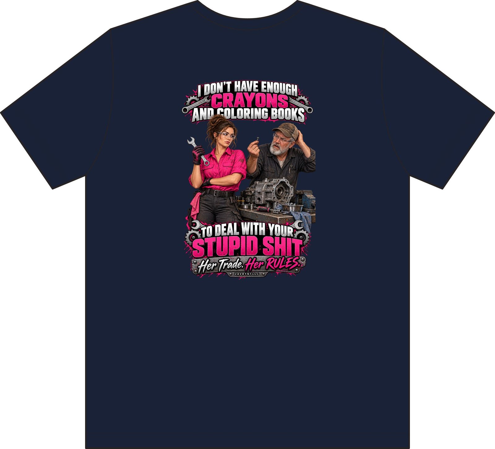 Her Trade. Her RULES. | Crayons and Coloring Books — Mechanic Pocket T-Shirt - Image 5