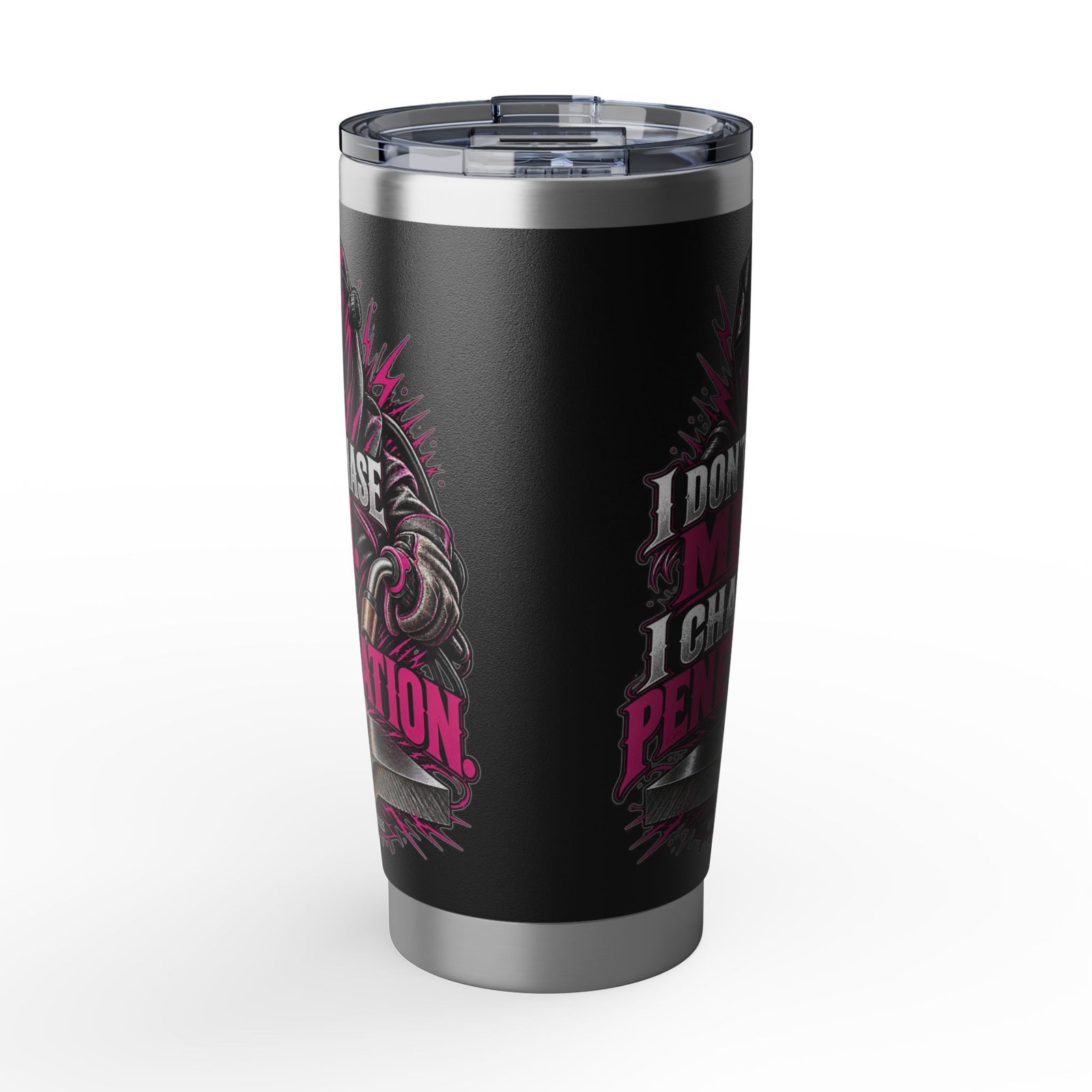 I Don’t Chase Men. I Chase Penetration. | Hot Pink Welder Black 20oz Tumbler — Her Trade. Her RULES. - Image 3