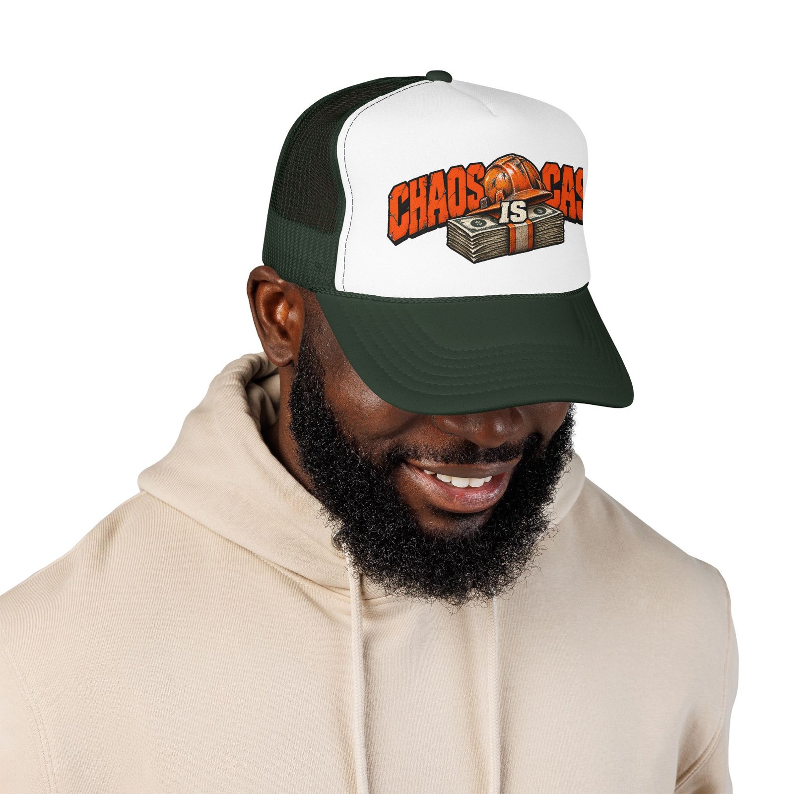 Chaos Is Cash | Neon Orange Hardhat Trucker Hat — Don’t Be a Ronnie - Image 15
