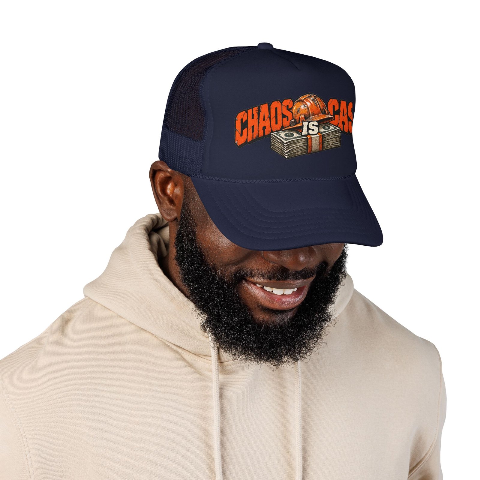 Chaos Is Cash | Neon Orange Hardhat Trucker Hat — Don’t Be a Ronnie - Image 7