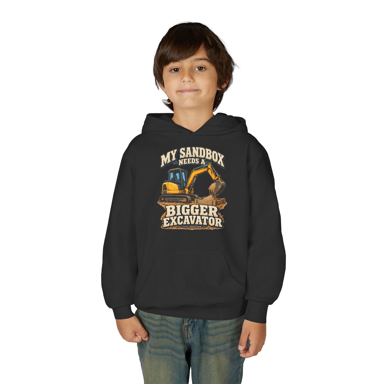My Sandbox Needs a Bigger Excavator — Little Trades Crew Youth Hoodie - Image 3