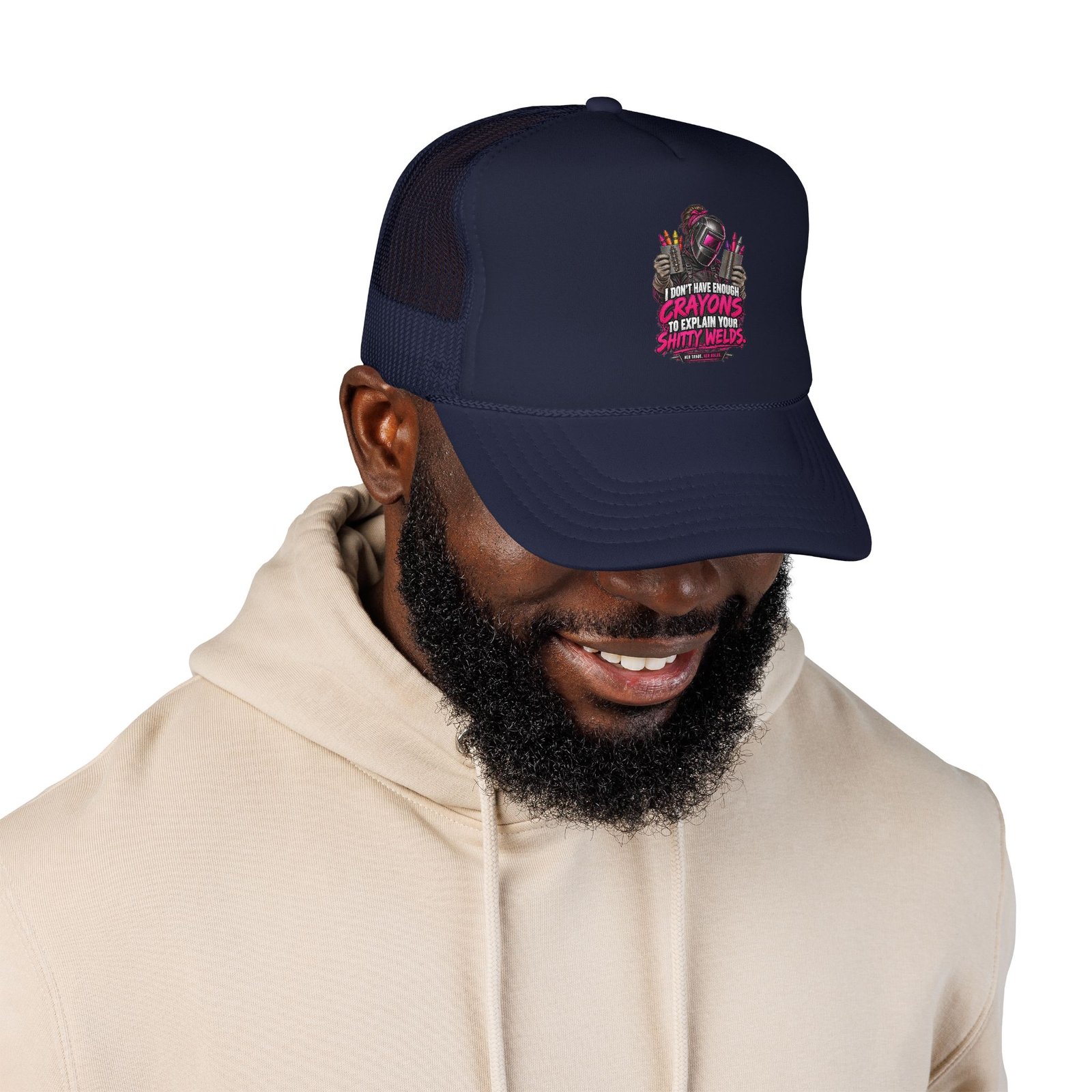 I Don’t Have Enough Crayons to Explain Your Shitty Welds | Dark Navy Trucker Hat — Her Trade. Her RULES. - Image 3