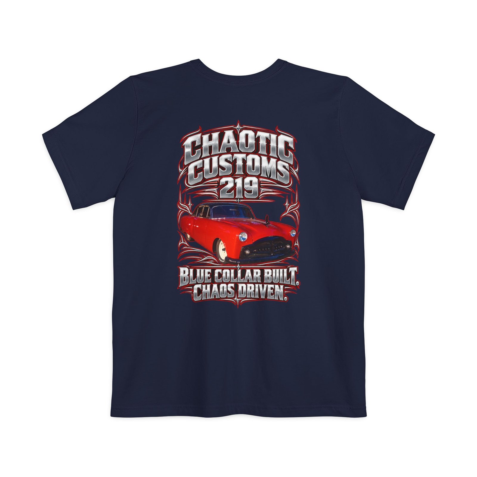 Chaotic Customs 219 — Larger Back Print Bella+Canvas Pocket Tee - Image 18