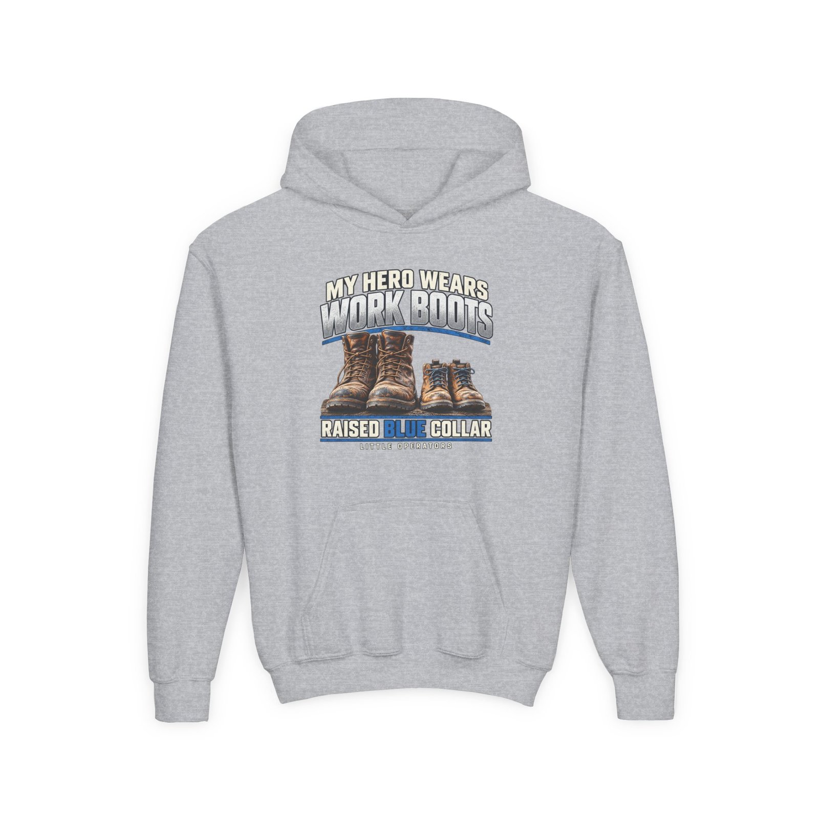 My Hero Wears Work Boots — Little Operators Youth Hoodie - Image 3