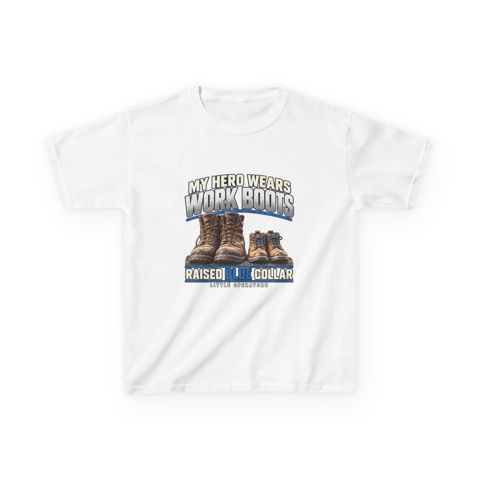 My Hero Wears Work Boots — Little Operators Youth T-Shirt - Image 2