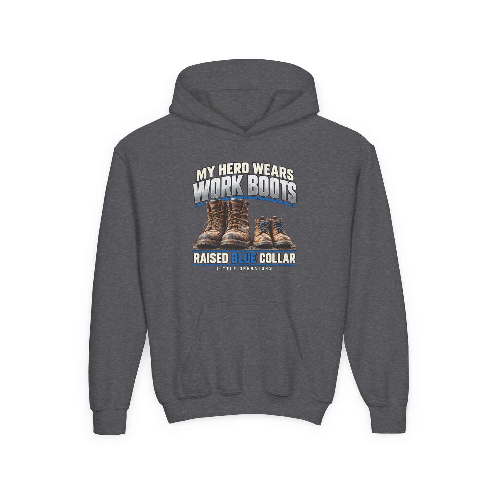 My Hero Wears Work Boots — Little Operators Youth Hoodie - Image 4