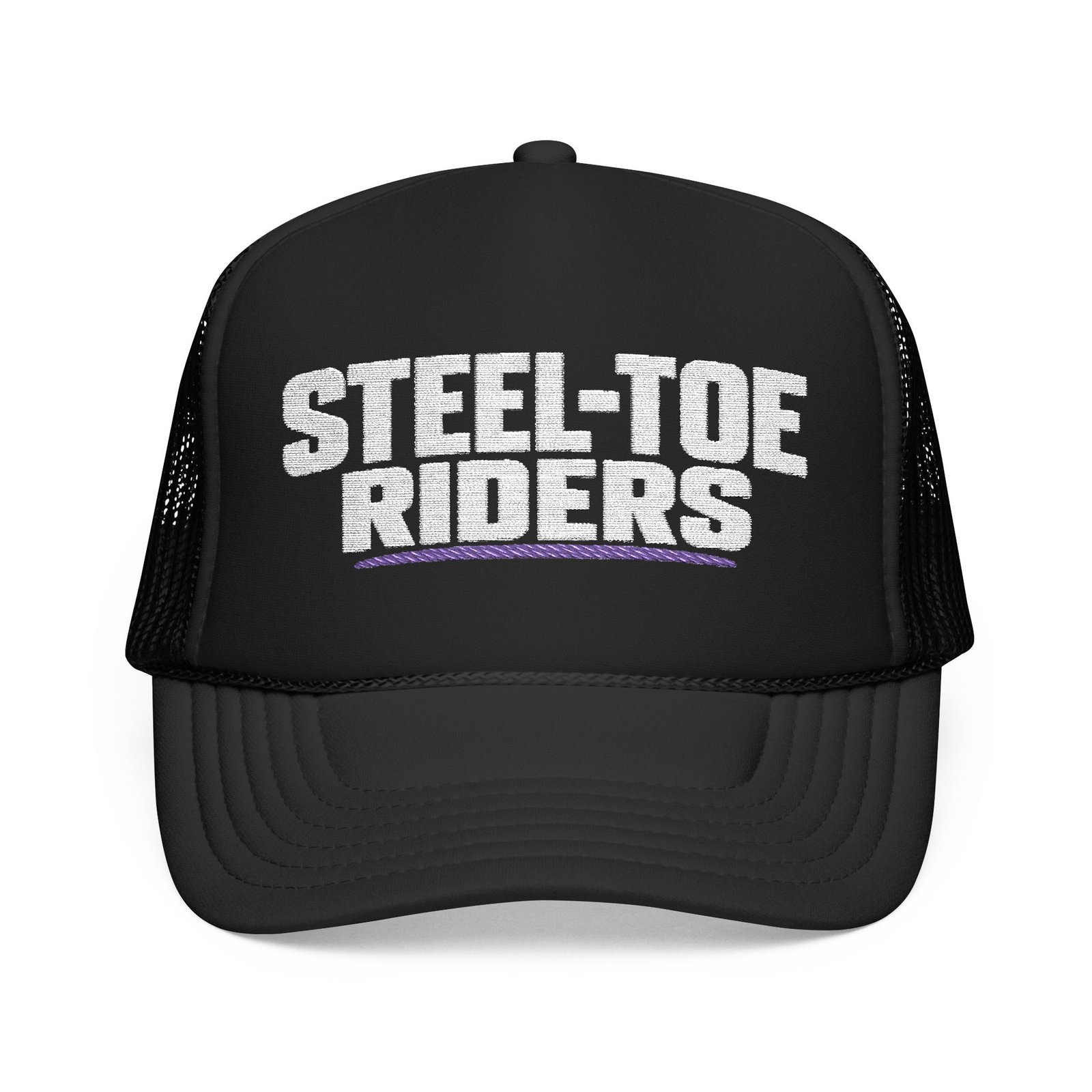 Steel-Toe Riders | Embroidered Trucker Hat — Black & Dark Navy