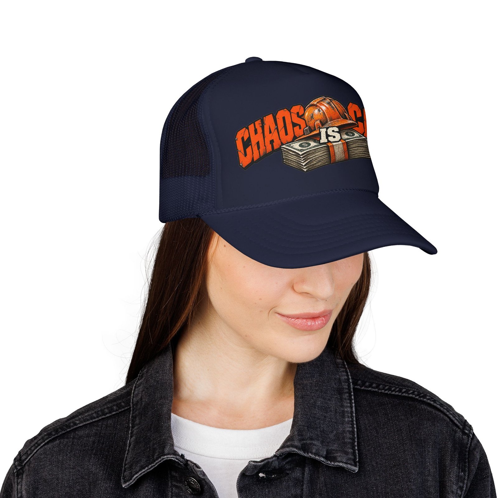 Chaos Is Cash | Neon Orange Hardhat Trucker Hat — Don’t Be a Ronnie - Image 8