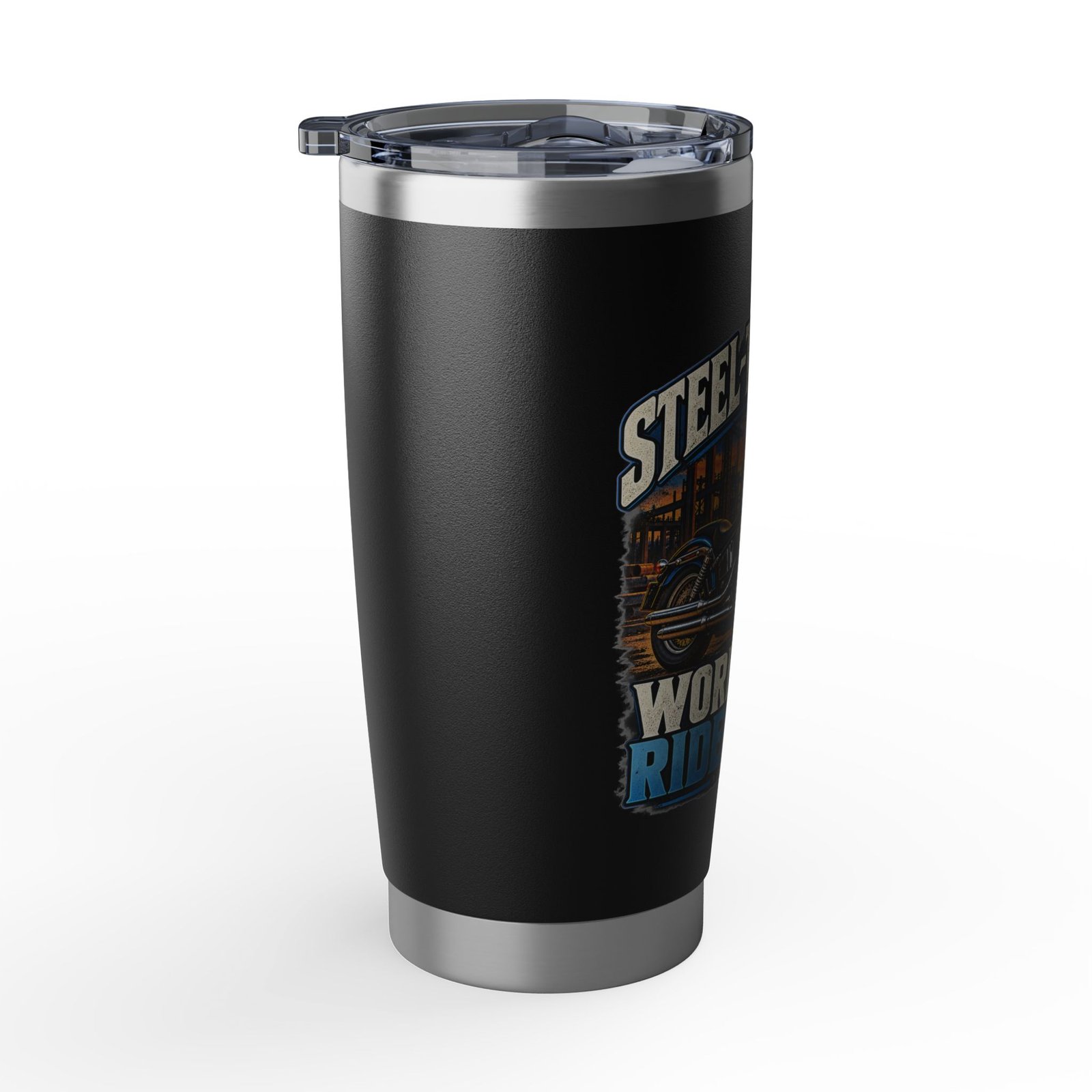 Work Hard. Ride Proud. | Steel-Toe Riders Black 20oz Tumbler - Image 4