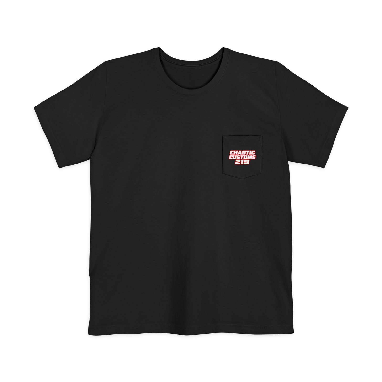 Chaotic Customs 219 — Larger Back Print Bella+Canvas Pocket Tee - Image 2