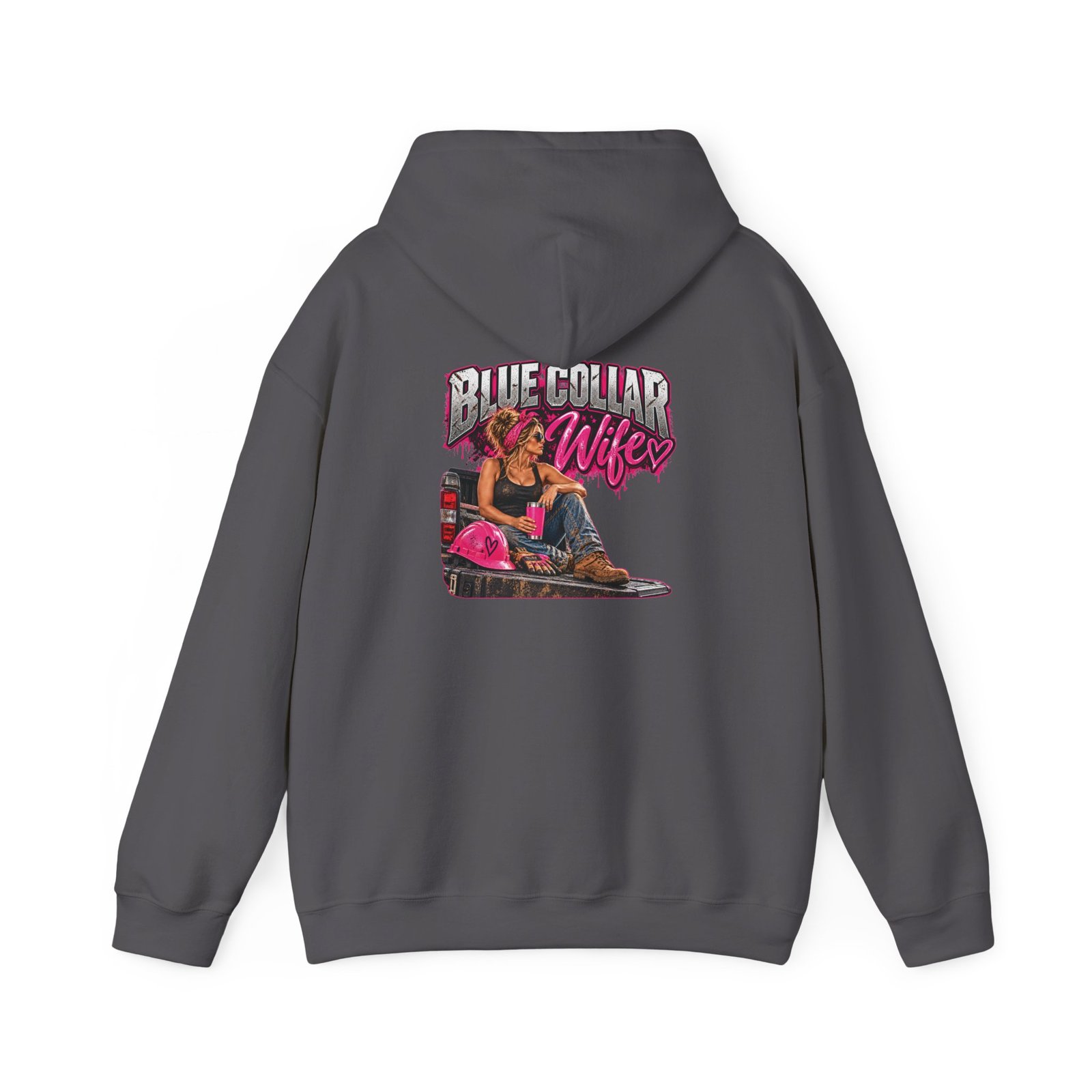 Blue Collar Wife | Hot Pink Tailgate Back-Print Hoodie — Her Trade. Her RULES. - Image 7
