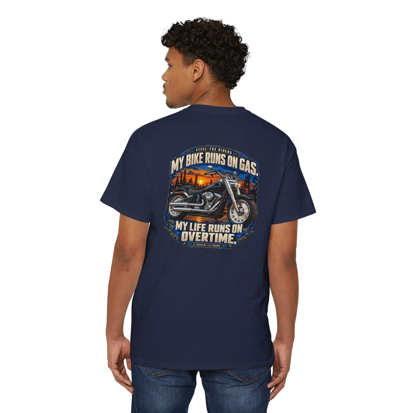 My Bike Runs on Gas. My Life Runs on Overtime. | Steel-Toe Riders Pocket Tee - Image 16