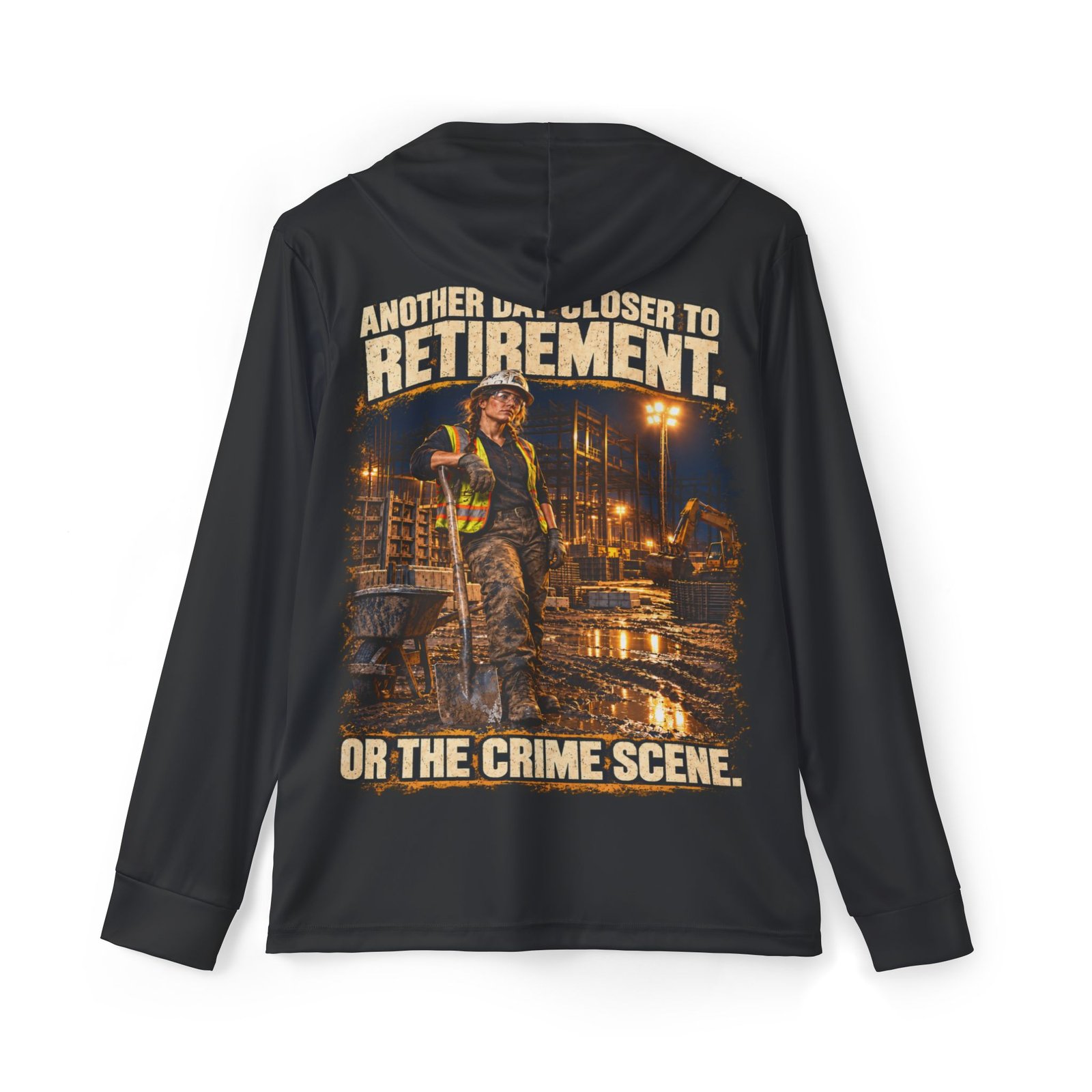 Another Day Closer to Retirement. Or the Crime Scene. — Ladies Laborer Sports AOP Full-Back Hoodie | Don’t Be a Ronnie