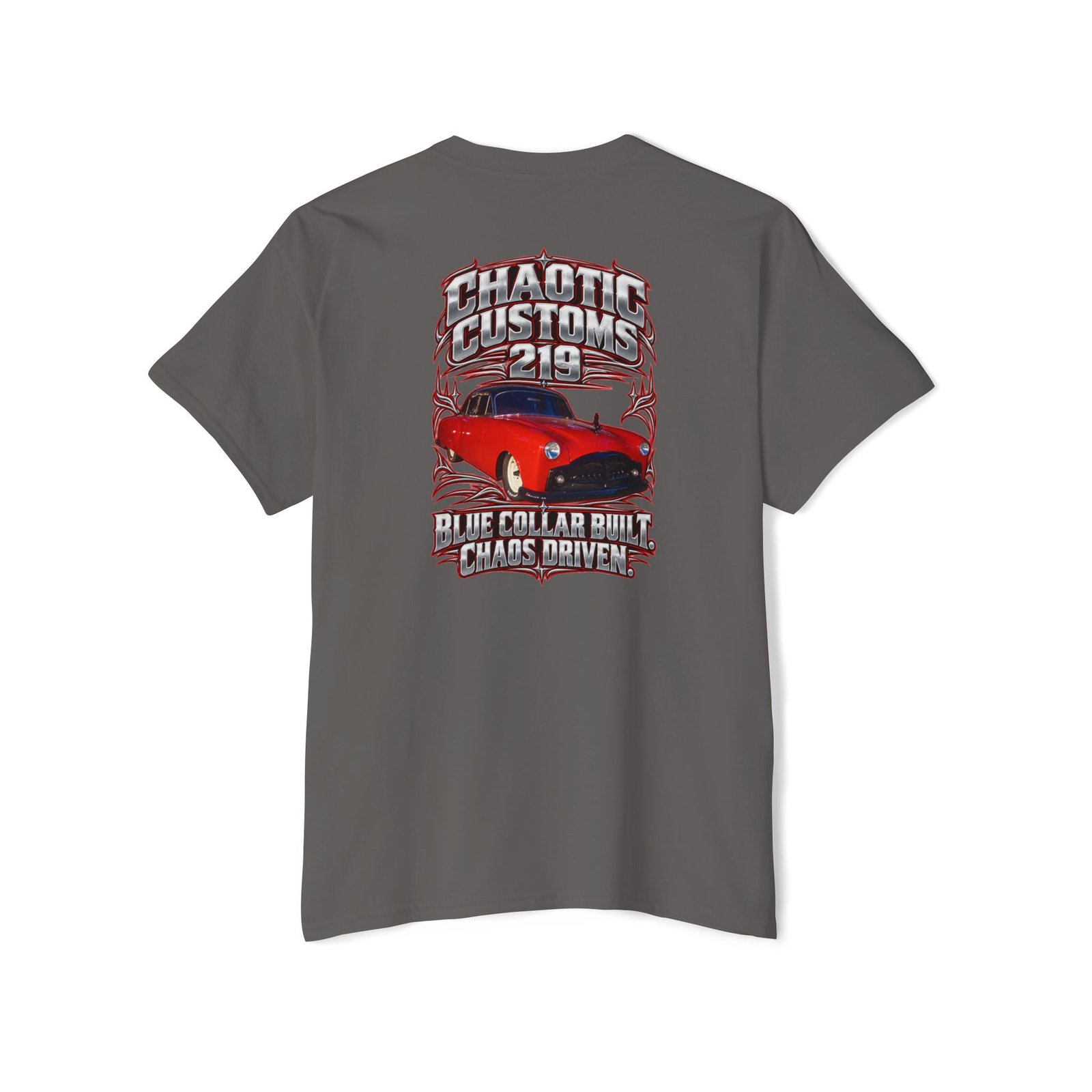 Chaotic Customs 219 — Blue Collar Built. Chaos Driven. Pocket Tee - Image 5