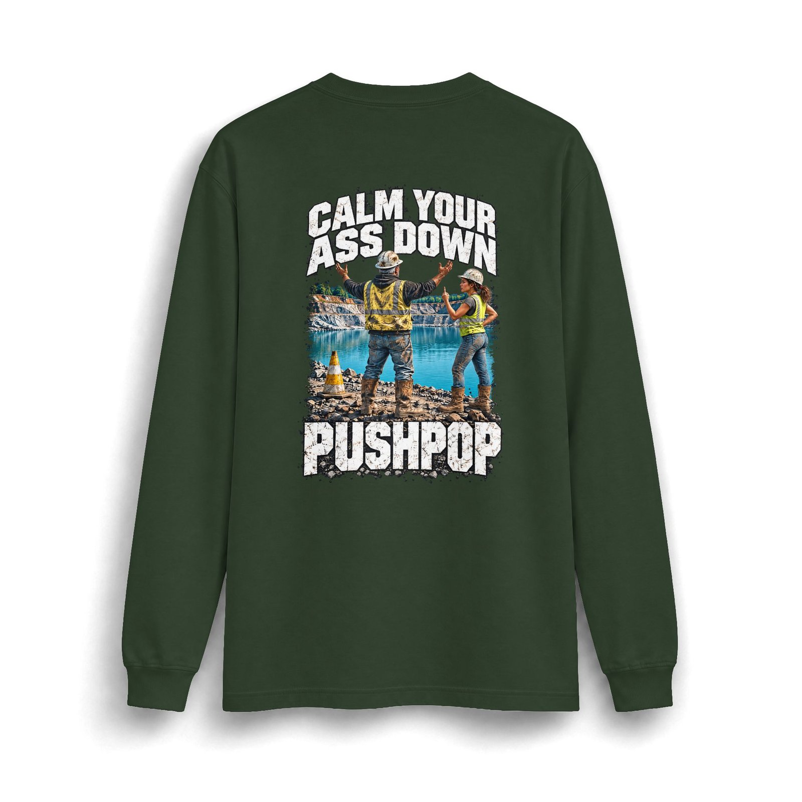 Calm Your Ass Down, Pushpop — Heavyweight Long-Sleeve Work Shirt - Image 4