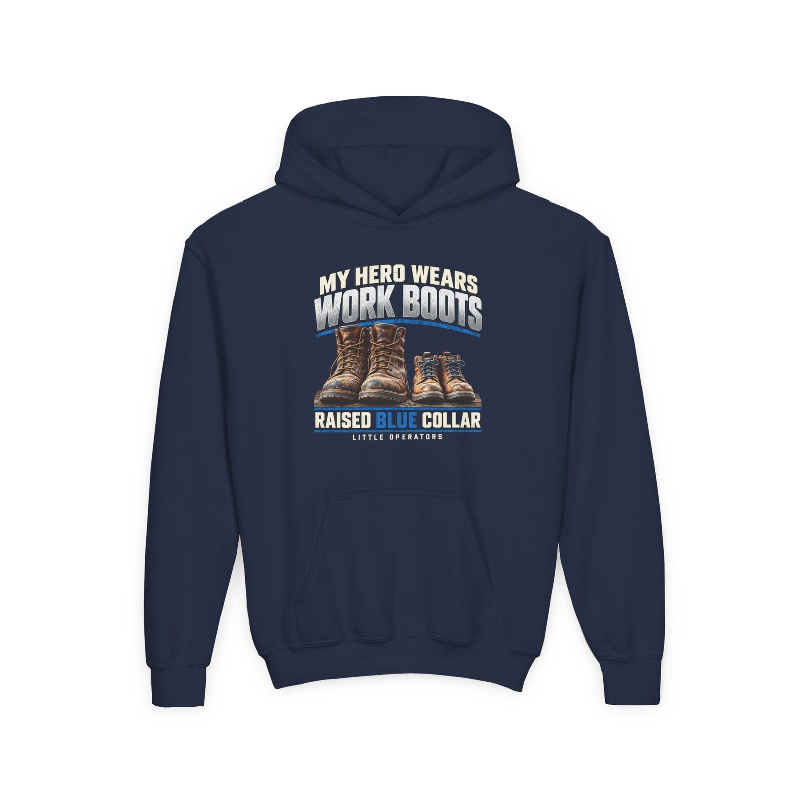 My Hero Wears Work Boots — Little Operators Youth Hoodie - Image 5