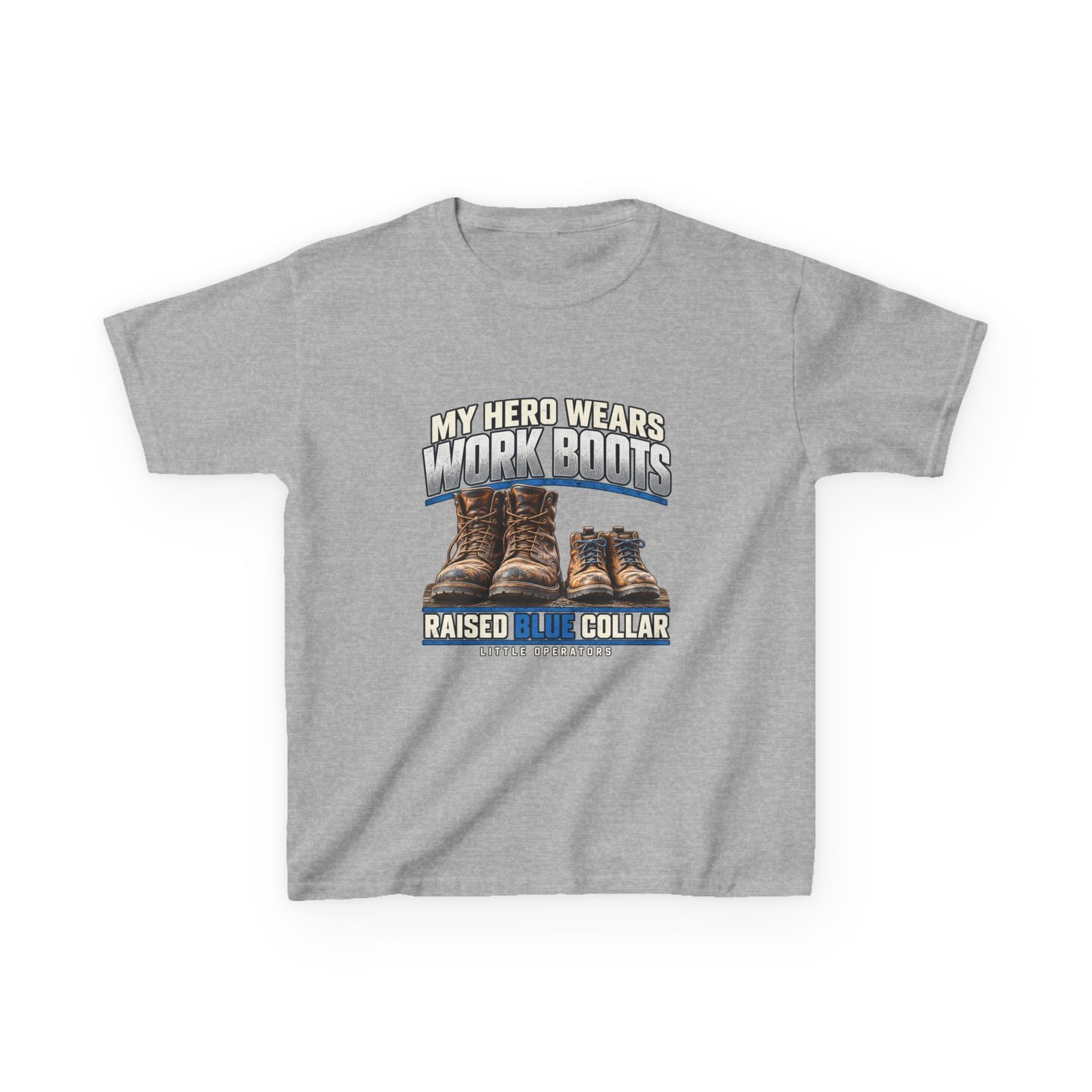 My Hero Wears Work Boots — Little Operators Youth T-Shirt - Image 3