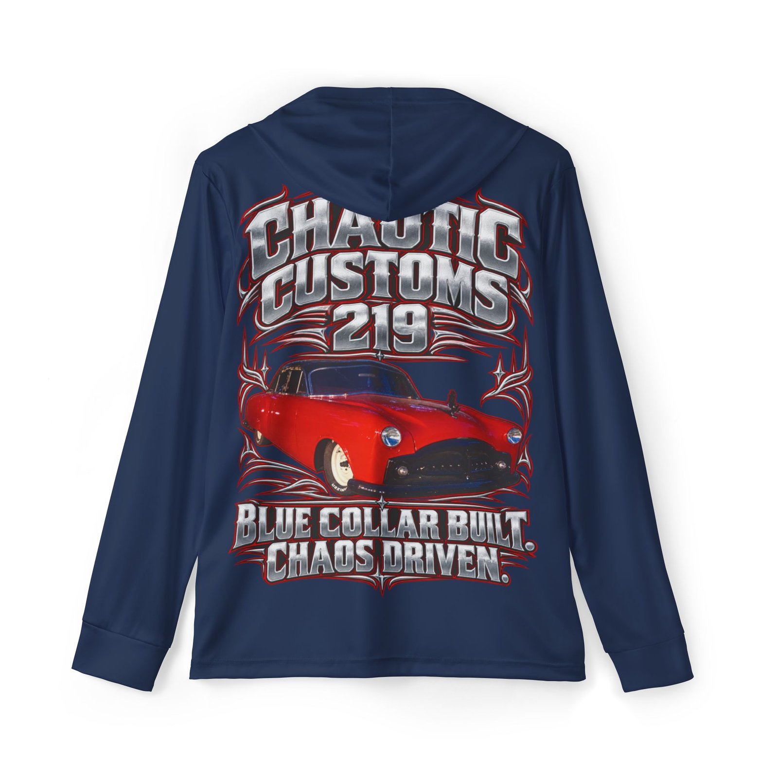 Chaotic Customs 219 — Navy Sports AOP Hoodie - Image 2