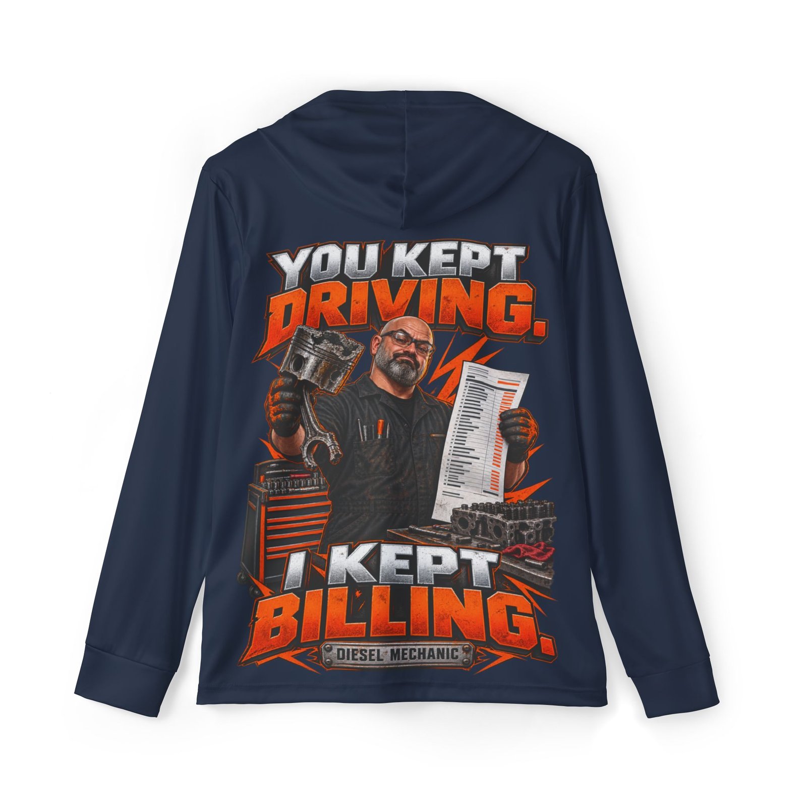 You Kept Driving. I Kept Billing. — Navy Sports AOP Full-Back Hoodie | Don’t Be a Ronnie
