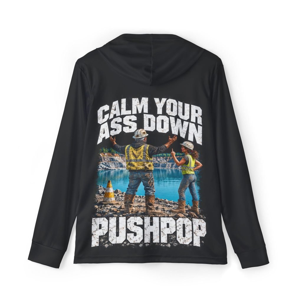 Calm Your Ass Down, Pushpop — Black Sports AOP Full-Back Hoodie | Don’t Be a Ronnie