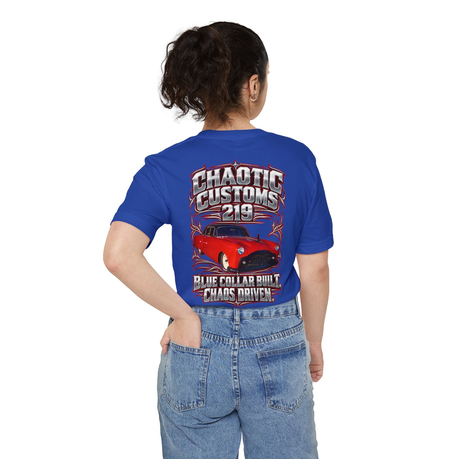 Chaotic Customs 219 — Larger Back Print Bella+Canvas Pocket Tee - Image 12