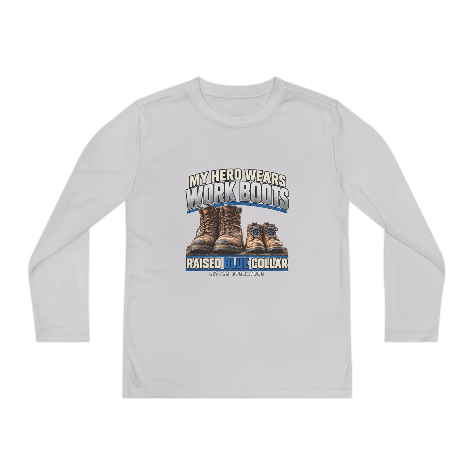 My Hero Wears Work Boots — Little Operators Youth Long-Sleeve Shirt - Image 2