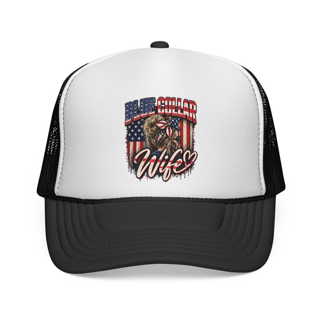 Blue Collar Wife | American Flag Black-and-White Trucker Hat — Her Trade. Her RULES.