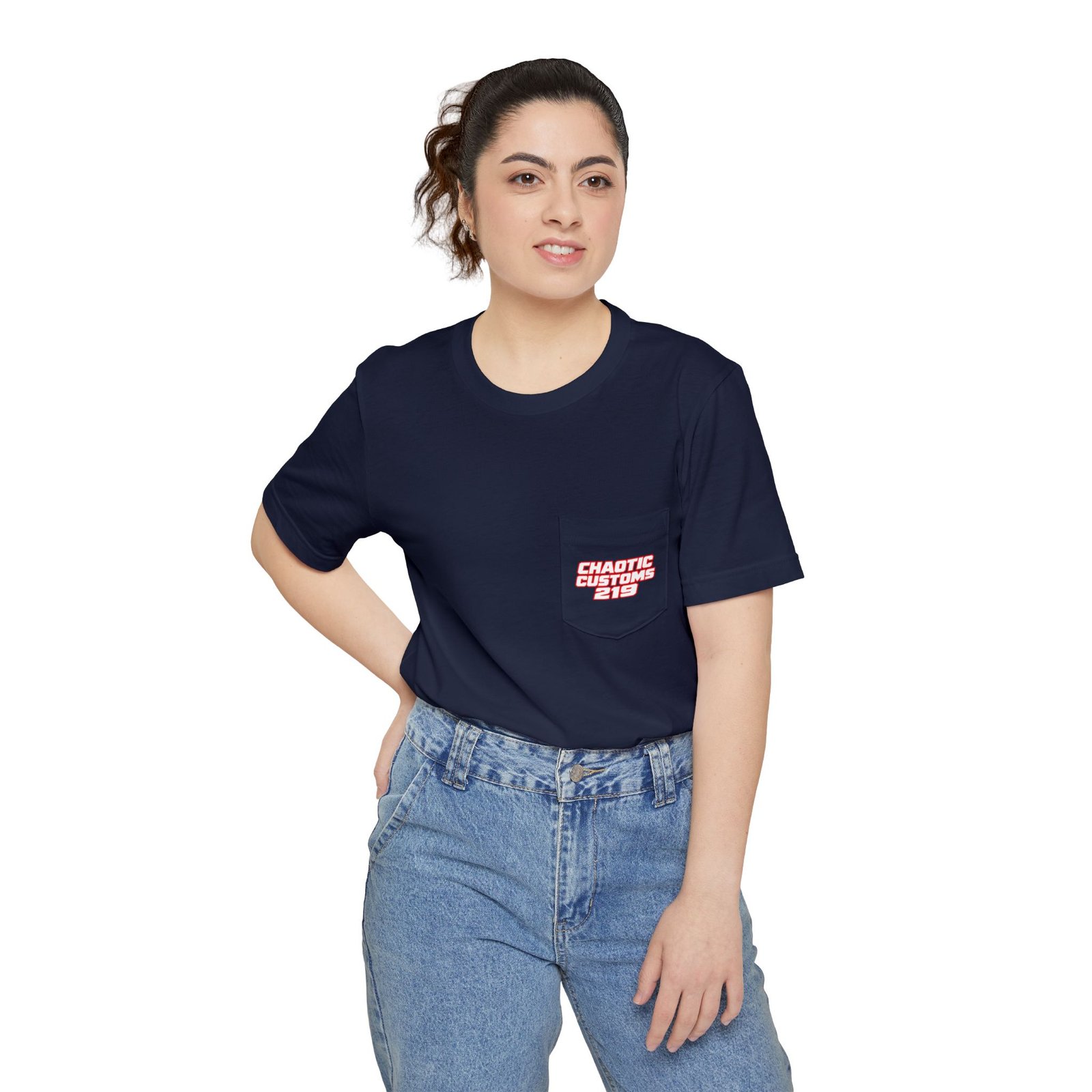 Chaotic Customs 219 — Larger Back Print Bella+Canvas Pocket Tee - Image 19