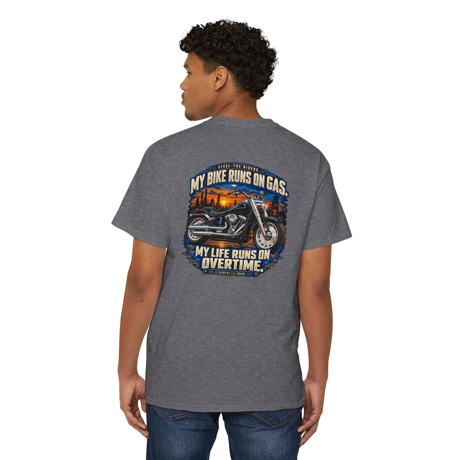 My Bike Runs on Gas. My Life Runs on Overtime. | Steel-Toe Riders Pocket Tee - Image 8