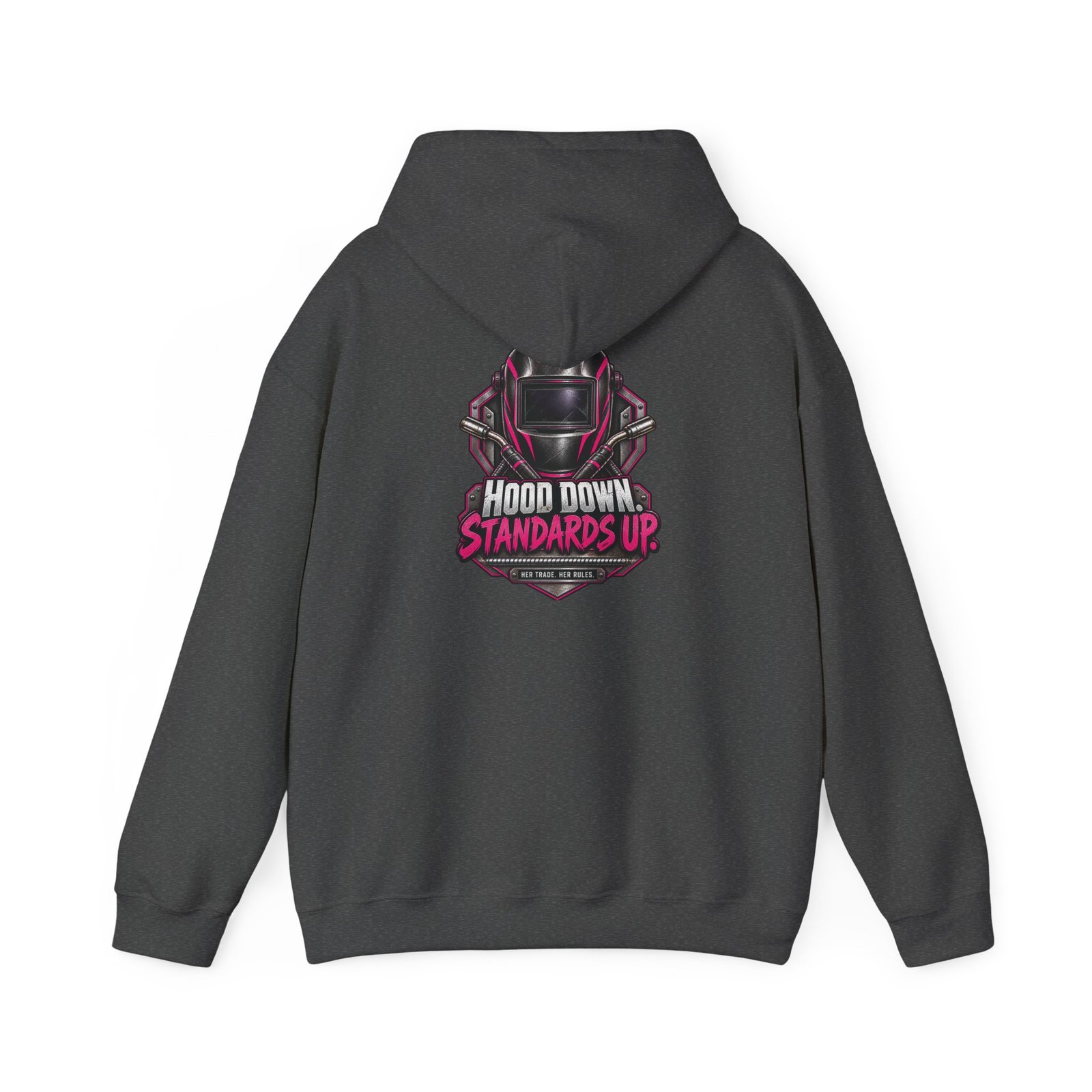 Hood Down. Standards Up. | Hot Pink Welder Back-Print Hoodie — Her Trade. Her RULES. - Image 4