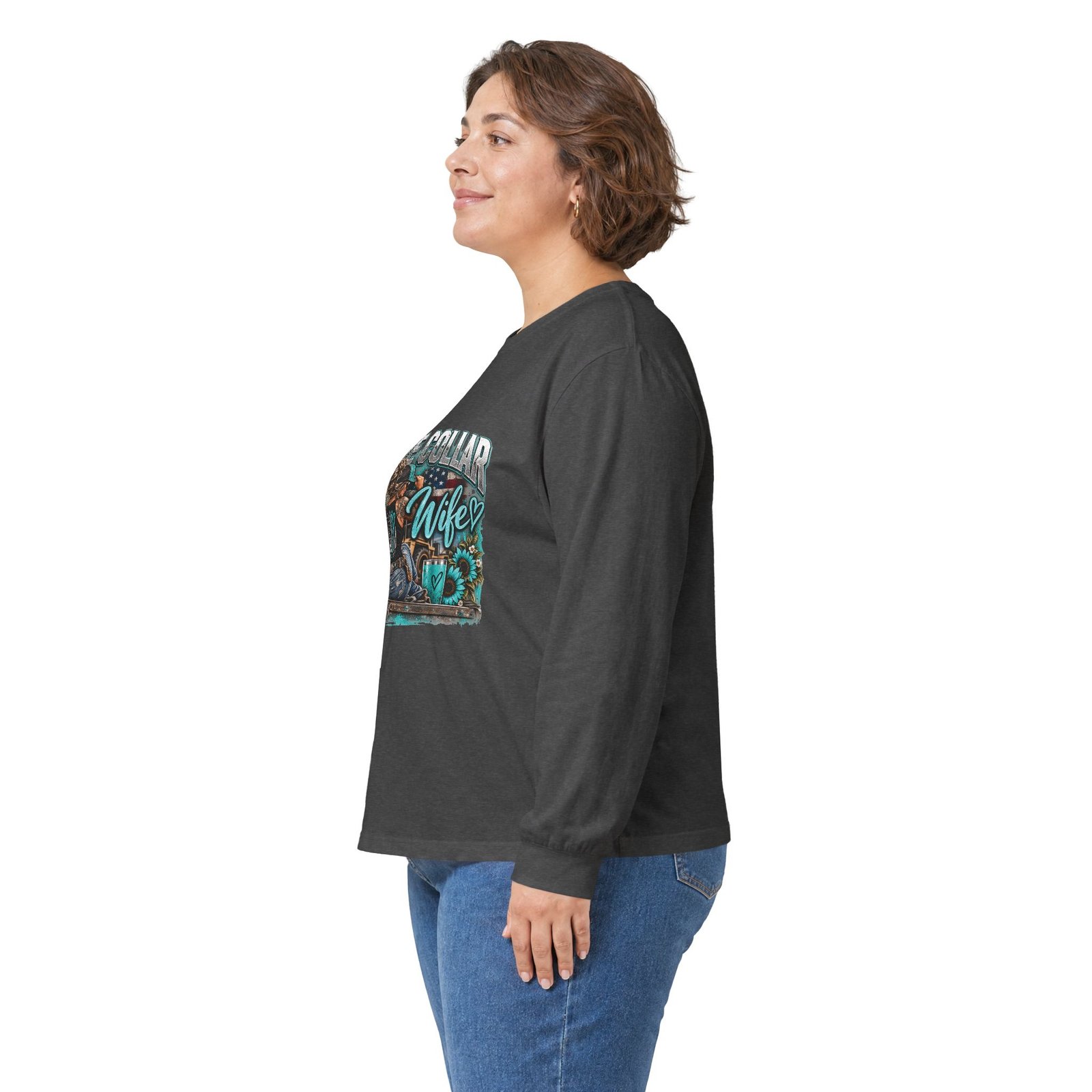Blue Collar Wife | Turquoise Sunflower Long-Sleeve Shirt — Her Trade. Her RULES. - Image 8