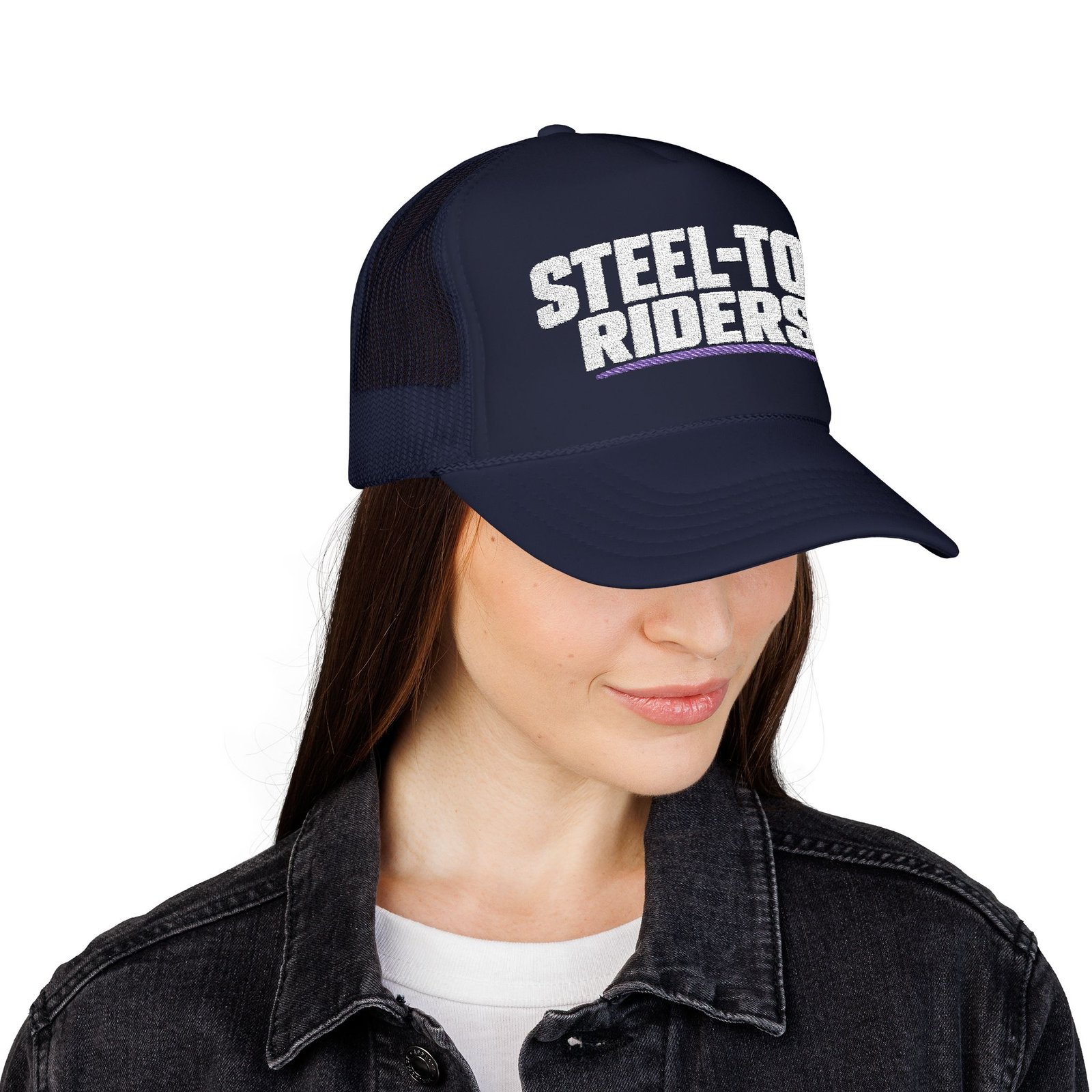 Steel-Toe Riders | Embroidered Trucker Hat — Black & Dark Navy - Image 8
