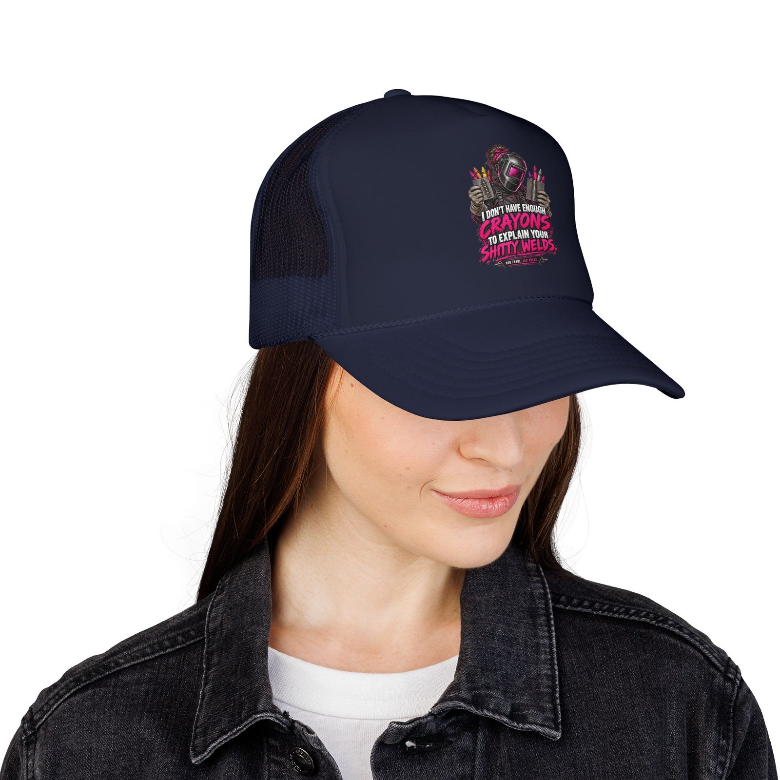 I Don’t Have Enough Crayons to Explain Your Shitty Welds | Dark Navy Trucker Hat — Her Trade. Her RULES. - Image 4
