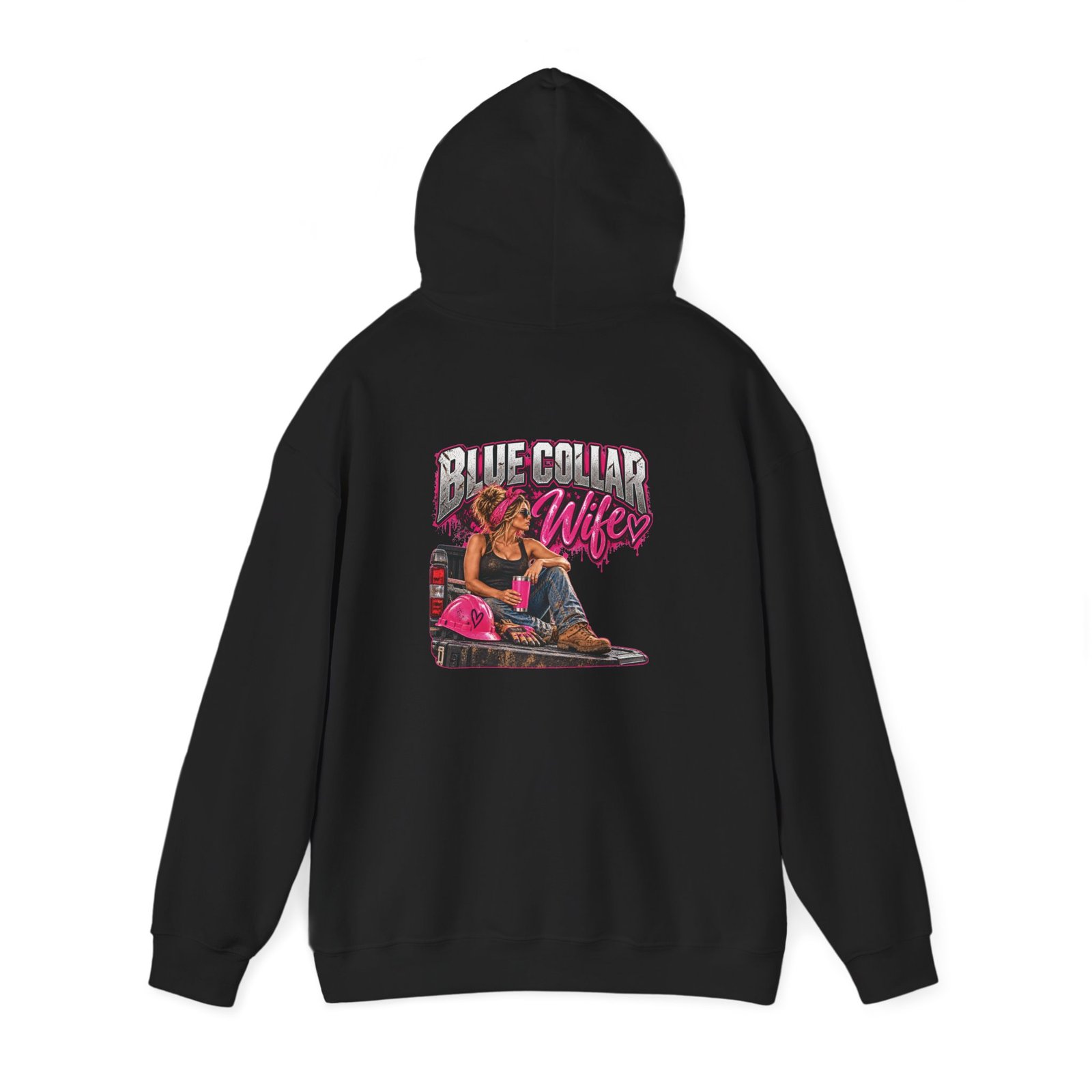 Blue Collar Wife | Hot Pink Tailgate Back-Print Hoodie — Her Trade. Her RULES. - Image 2