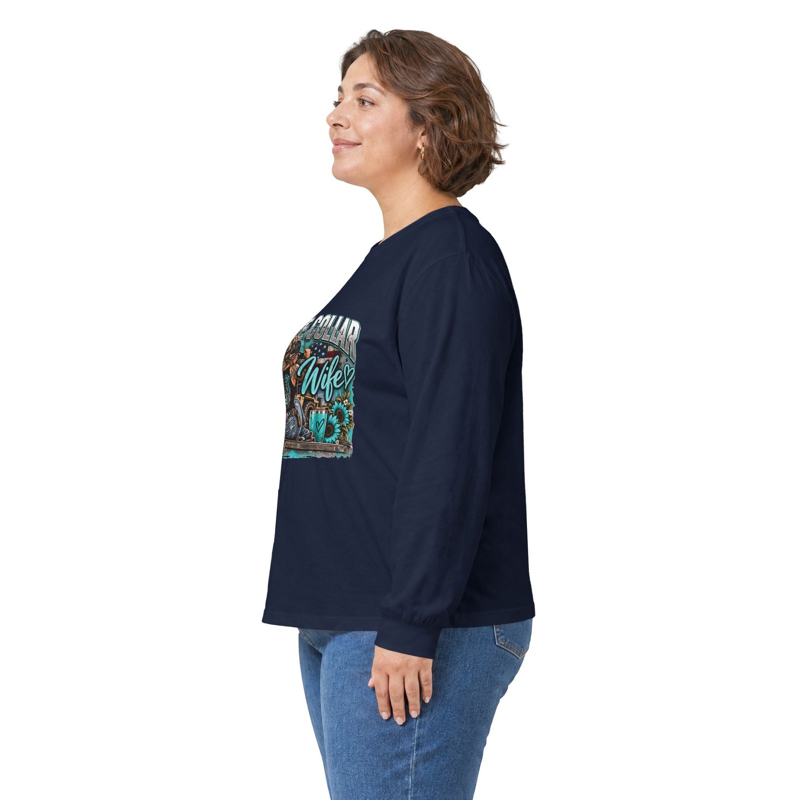 Blue Collar Wife | Turquoise Sunflower Long-Sleeve Shirt — Her Trade. Her RULES. - Image 12