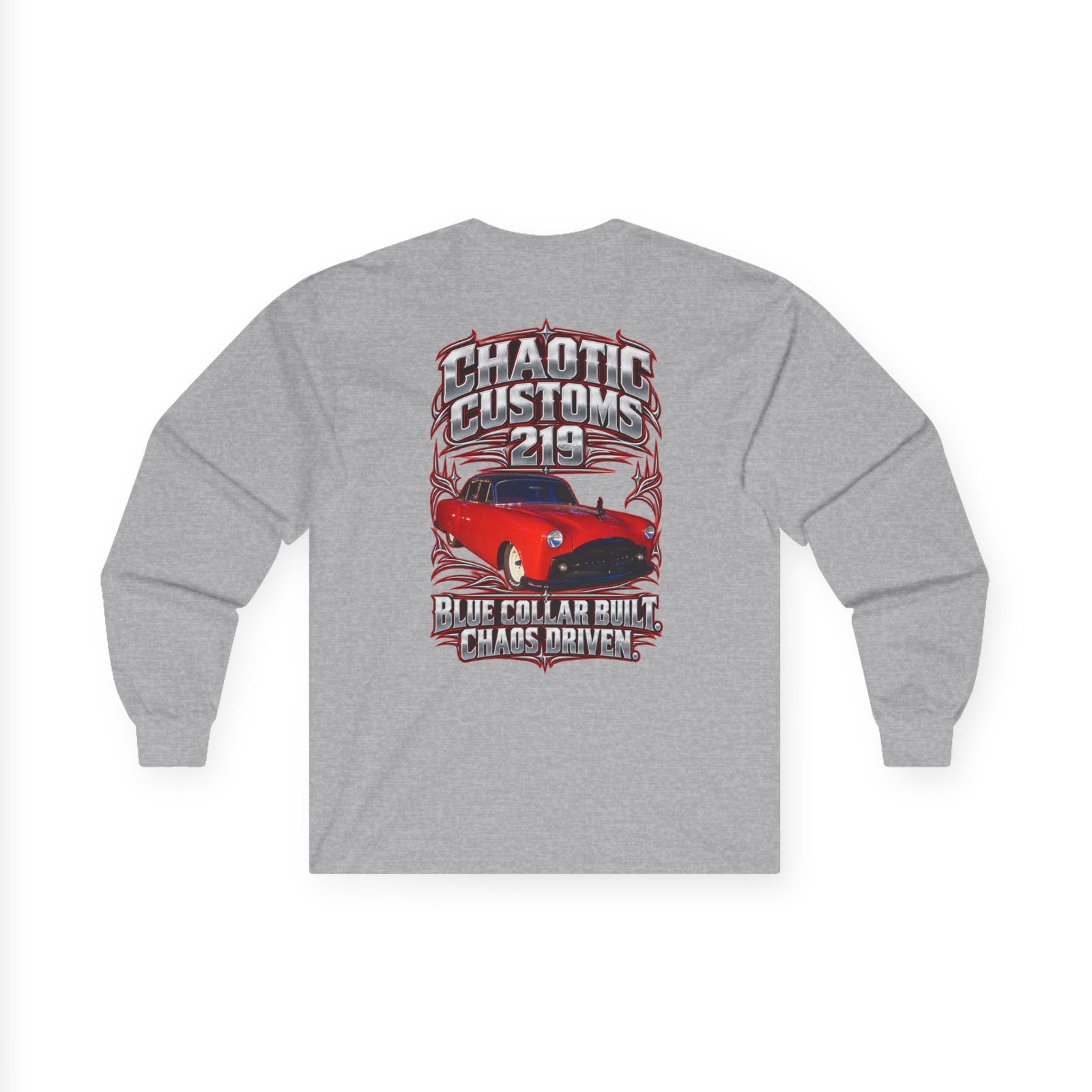 Chaotic Customs 219 — Blue Collar Built. Chaos Driven. Long Sleeve - Image 3