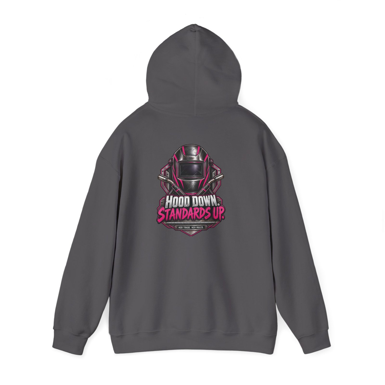 Hood Down. Standards Up. | Hot Pink Welder Back-Print Hoodie — Her Trade. Her RULES. - Image 8