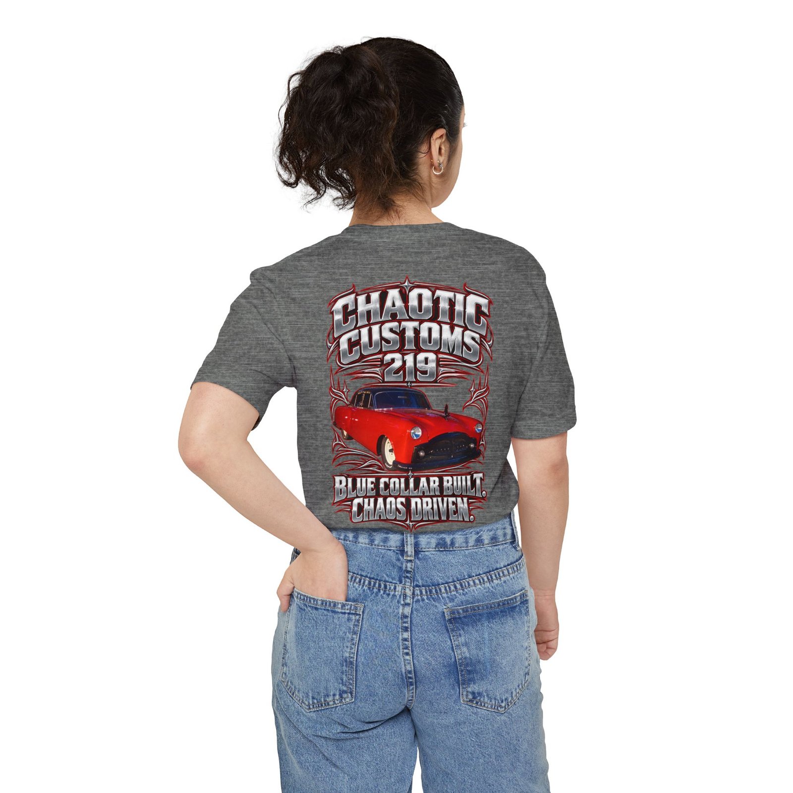 Chaotic Customs 219 — Larger Back Print Bella+Canvas Pocket Tee - Image 8